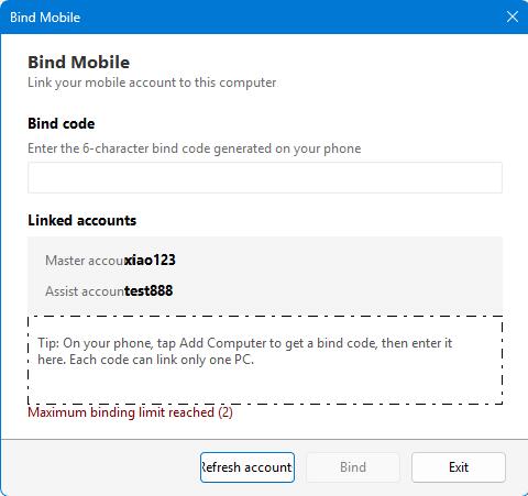 Beispiel für Bindungsoberfläche am Desktop-Handy