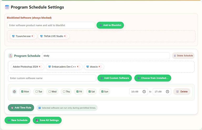 Time management screen